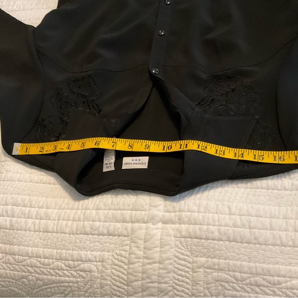 COVINGTON, BLACK EMBROIDERED VELOUR BLOUSE, SIZE: L - Picture 6 of 12